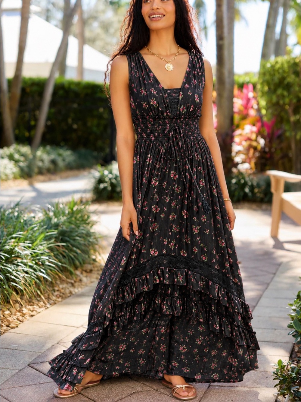 Pink Lily Lucky to Have You Sleeveless Maxi Dress  NWT